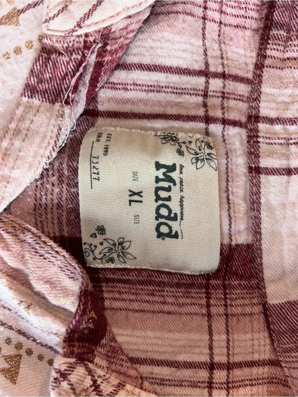 Women's Plaid Button-Up Shirt in Light Pink and Maroon - Picture 4 of 4